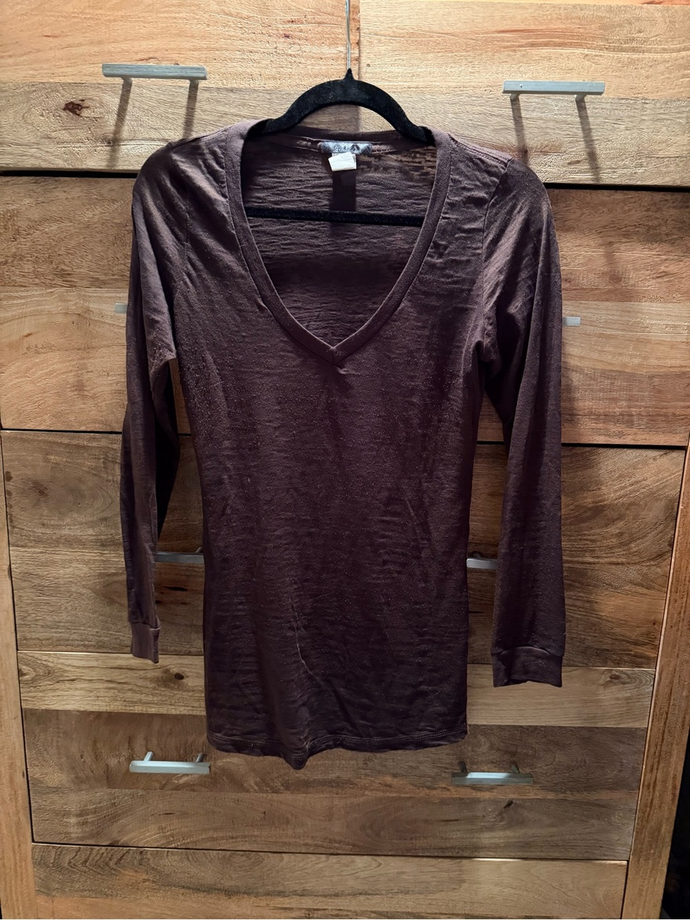 Women’s Freeloader Brown V-Neck Long Sleeve Burnout Tee